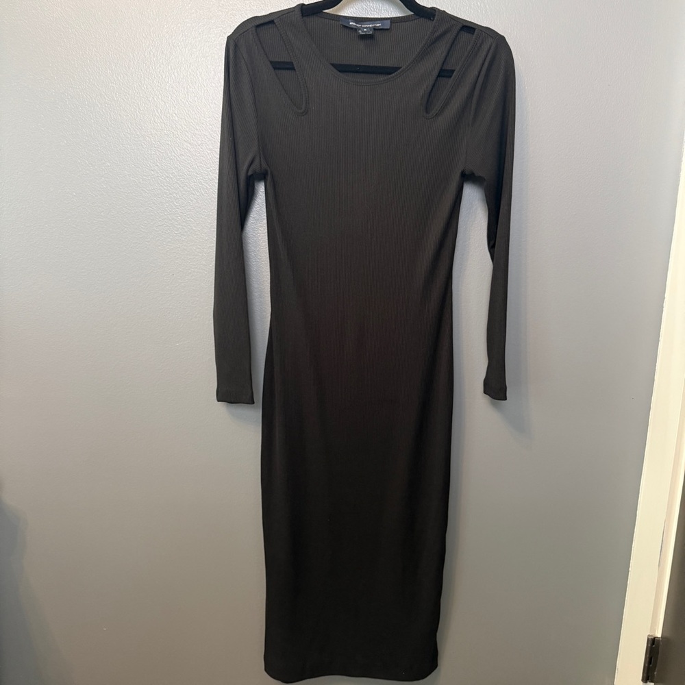French Connection Black Ribbed Long Sleeve Cutout Dress